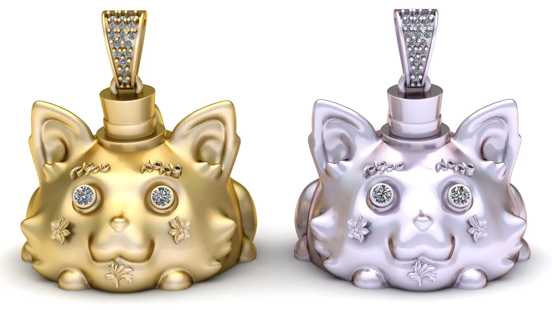 Gemstone Cat Face Pendant 3D Print Model .c4d .max .obj .3ds .fbx .stl .blend