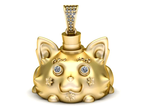 Gemstone Cat Face Pendant 3D Print Model