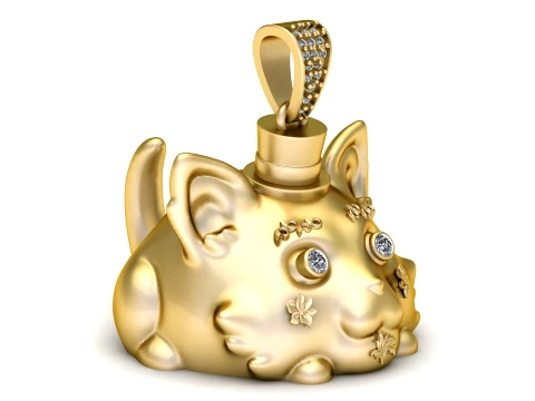 Gemstone Cat Face Pendant 3D Print Model