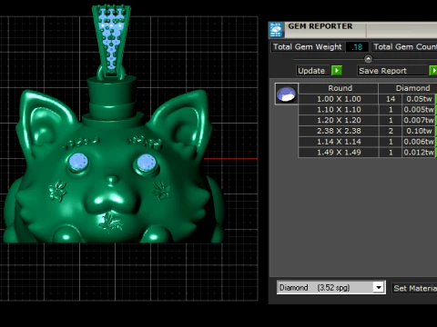Gemstone Cat Face Pendant 3D Print Model