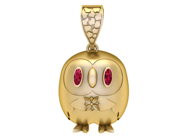 Ruby-Eyed Cute Owl Gold Pendant 3D Print Model .c4d .max .obj .3ds .fbx .stl .blend 