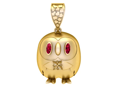 Ruby-Eyed Cute Owl Gold Pendant 3D Baskı Modeli
