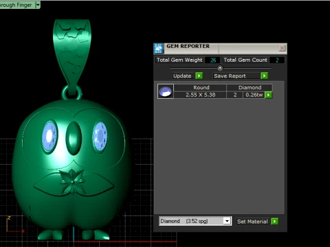 Ruby-Eyed Cute Owl Gold Pendant 3D Print Model