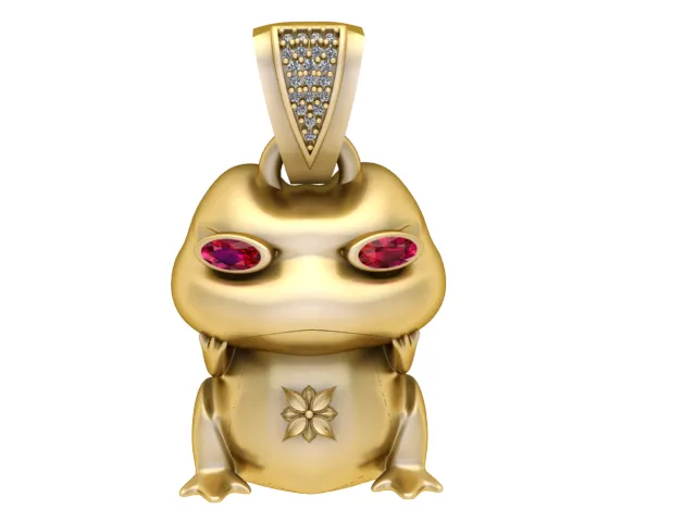 Ruby-Eyed Frog Gold Pendant 3D Print Model .c4d .max .obj .3ds .fbx .stl .blend 