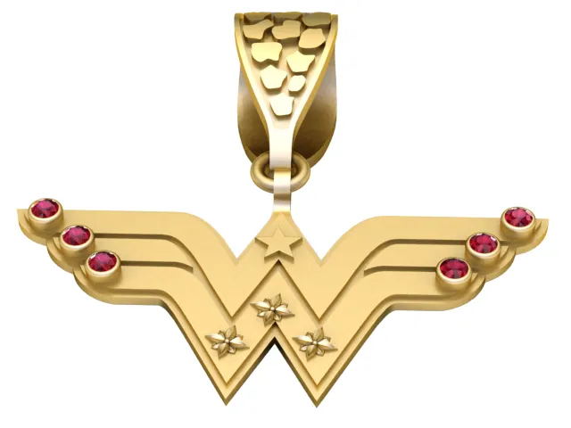 Ruby Winged Letter W Gold Pendant 3D Print Model .c4d .max .obj .3ds .fbx .stl .blend