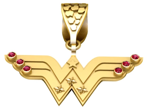Ruby Winged Letter W Gold Pendant 3D Baskı Modeli