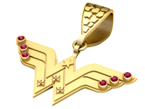 Ruby Winged Letter W Gold Pendant 3D Print Model