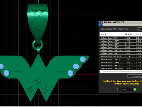 Ruby Winged Letter W Gold Pendant 3D Print Model