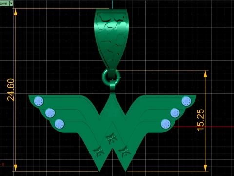 Ruby Winged Letter W Gold Pendant 3D Print Model
