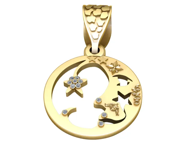 Moon Fairy Diamond Gold Pendant 3D Print Model .c4d .max .obj .3ds .fbx .stl .blend 