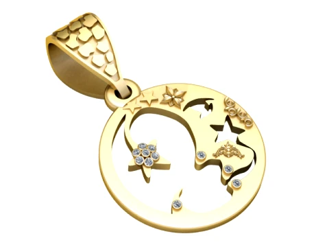 Moon Fairy Diamond Gold Pendant 3D Print Model