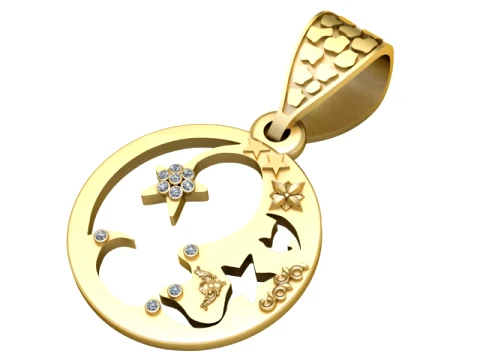 Moon Fairy Diamond Gold Pendant 3D Print Model