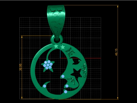 Moon Fairy Diamond Gold Pendant 3D Print Model