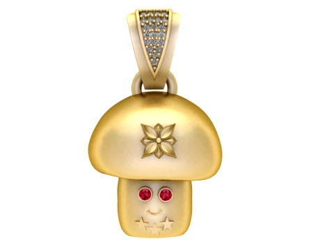 Ruby-Eyed Mushroom Gold Pendant 3D Baskı Modeli
