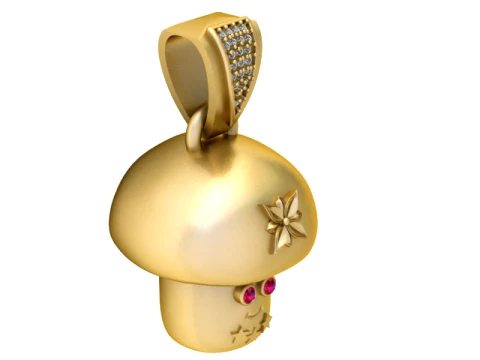 Ruby-Eyed Mushroom Gold Pendant 3D Print Model