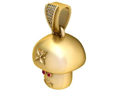 Ruby-Eyed Mushroom Gold Pendant 3D Print Model
