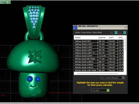 Ruby-Eyed Mushroom Gold Pendant 3D Print Model