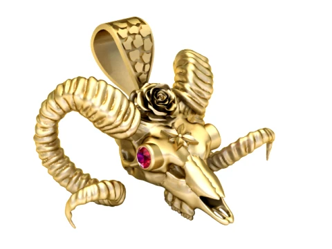 Ruby-Eyed Ram Skull Gold Pendant 3D Print Model