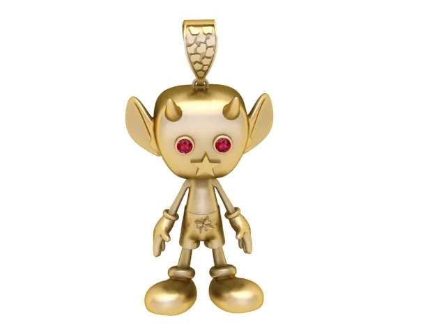 Ruby-Eyed Little Devil Gold Pendant 3D Print Model .c4d .max .obj .3ds .fbx .stl .blend 