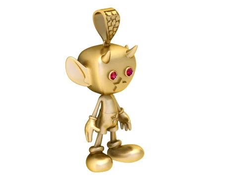 Ruby-Eyed Little Devil Gold Pendant 3D Print Model