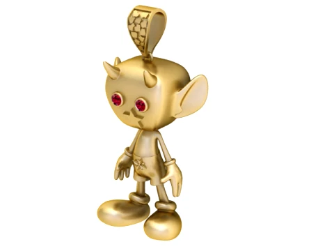 Ruby-Eyed Little Devil Gold Pendant 3D Print Model