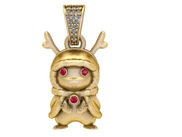 Ruby-Eyed Winter Reindeer Gold Pendant 3D Print Model .c4d .max .obj .3ds .fbx .stl .blend 