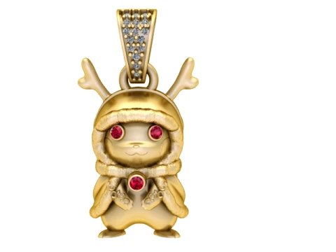 Ruby-Eyed Winter Reindeer Gold Pendant 3D Baskı Modeli