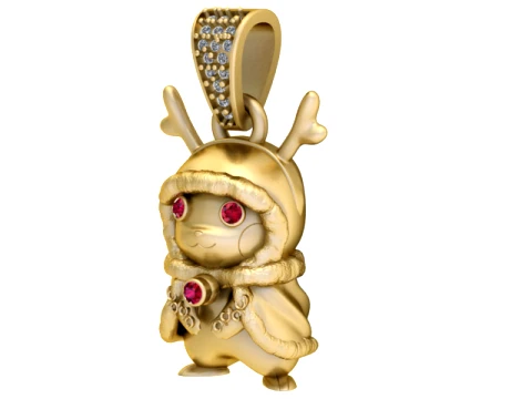 Ruby-Eyed Winter Reindeer Gold Pendant 3D Print Model