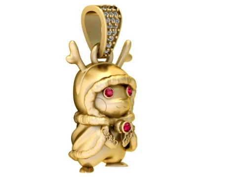 Ruby-Eyed Winter Reindeer Gold Pendant 3D Print Model