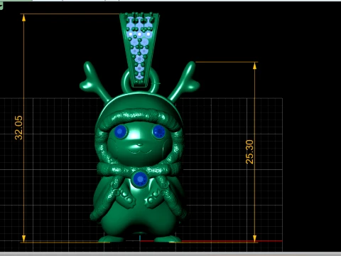 Ruby-Eyed Winter Reindeer Gold Pendant 3D Print Model