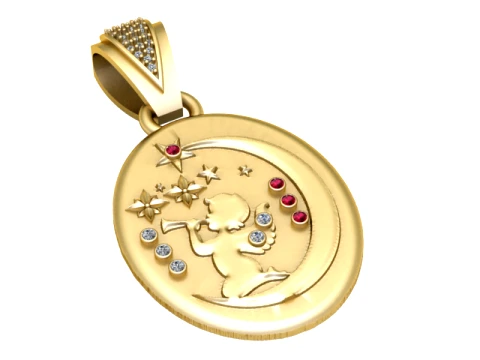Celestial Angel Moon Gold Pendant 3D Baskı Modeli