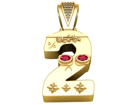 Ruby-Eyed Number Two Gold Pendant 3D Baskı Modeli