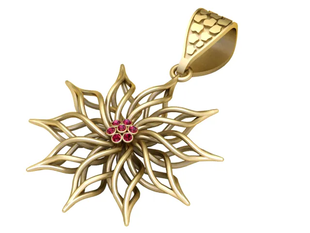 Ruby Starburst Flower Gold Pendant 3D Print Model .c4d .max .obj .3ds .fbx .stl .blend 