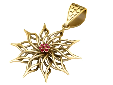Ruby Starburst Flower Gold Pendant 3D Baskı Modeli