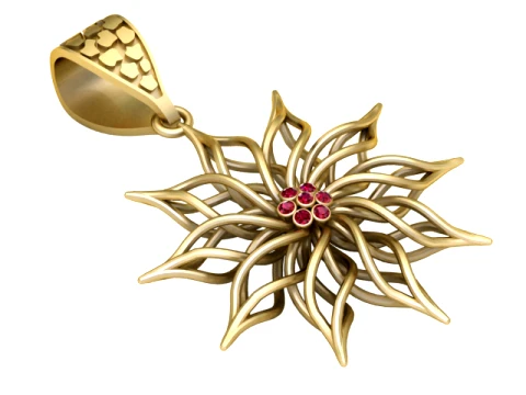Ruby Starburst Flower Gold Pendant 3D Print Model