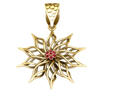 Ruby Starburst Flower Gold Pendant 3D Print Model