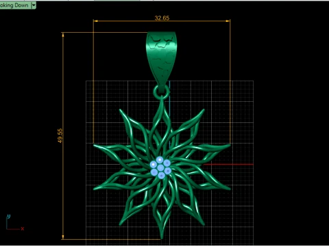 Ruby Starburst Flower Gold Pendant 3D Print Model