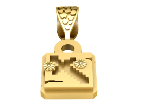 Geometric Pixel Face Gold Pendant 3D Baskı Modeli