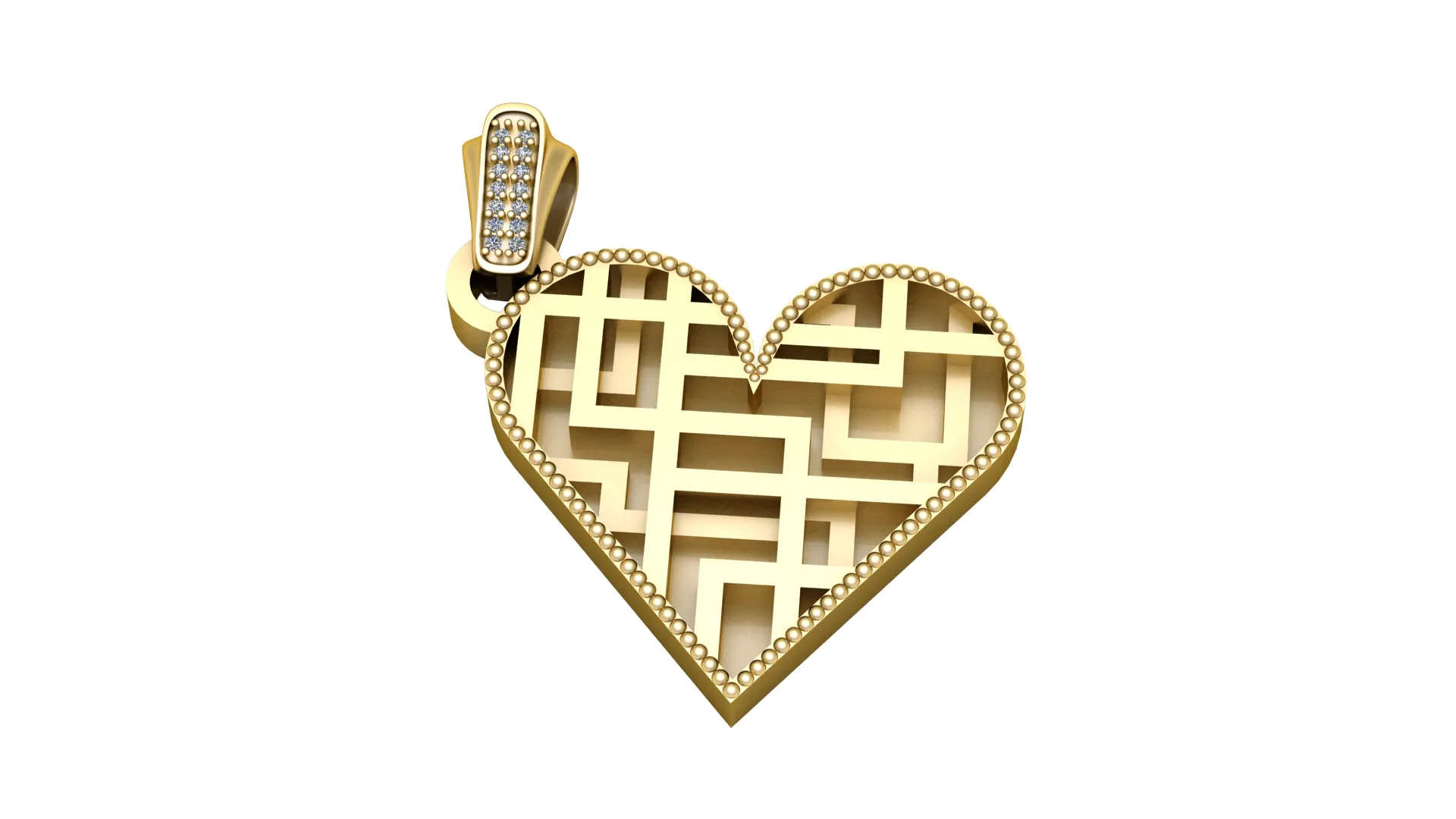 Diamond Maze Heart Gold Pendant 3D Print Model .c4d .max .obj .3ds .fbx .stl .blend 