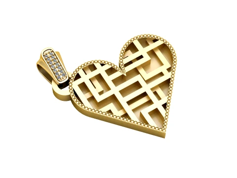 Diamond Maze Heart Gold Pendant 3D Print Model