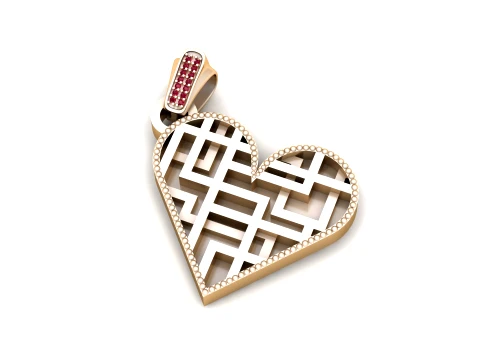 Diamond Maze Heart Gold Pendant 3D Print Model
