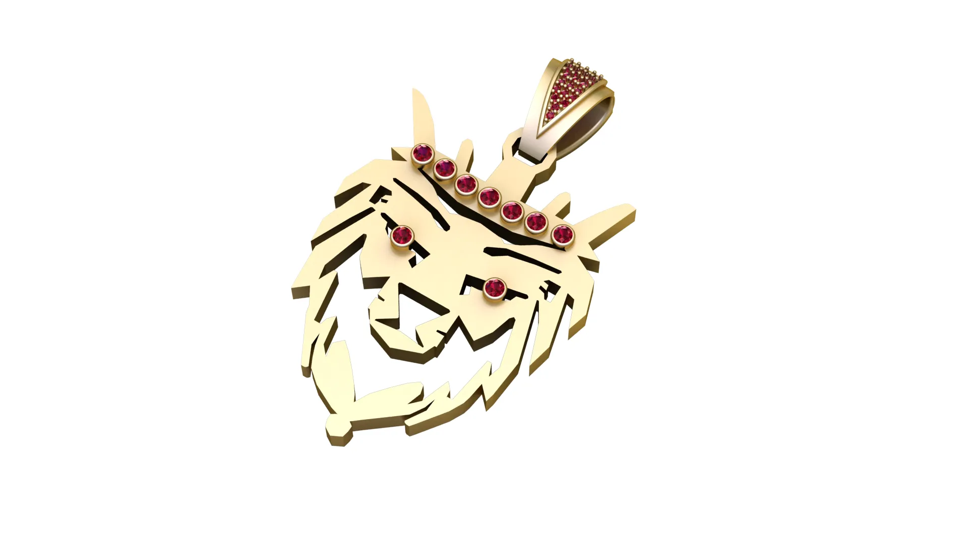 Ruby Double Lion Crown Pendant 3D Print Model .c4d .max .obj .3ds .fbx .stl .blend 