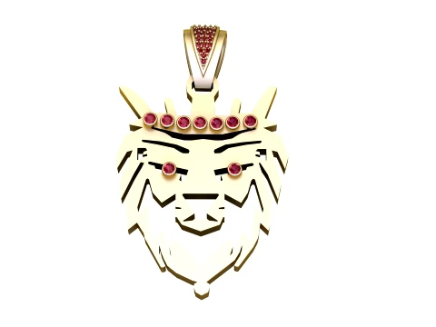 Ruby Double Lion Crown Pendant 3D Print Model
