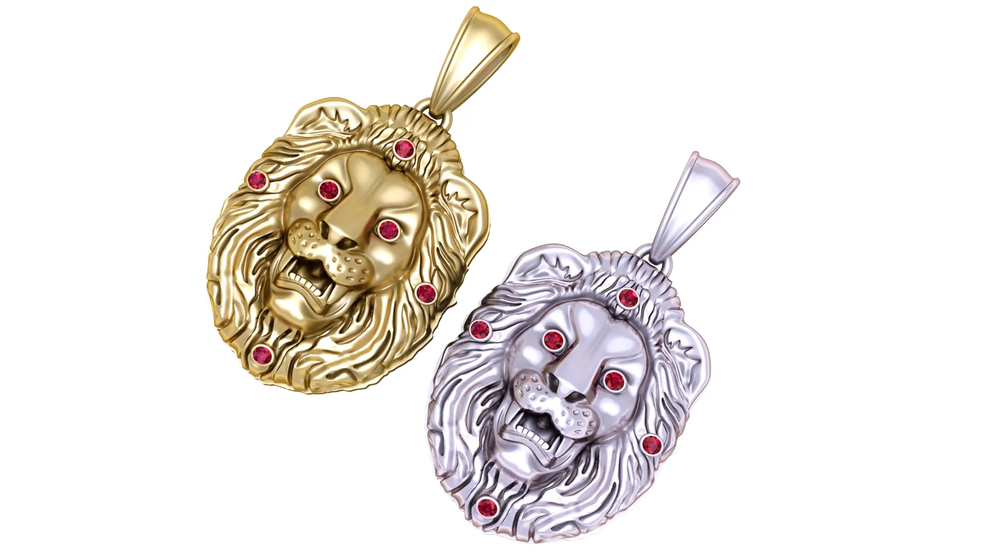 Ruby Lion Gold and Silver Pendant Set 3D Print Model .c4d .max .obj .3ds .fbx .stl .blend 