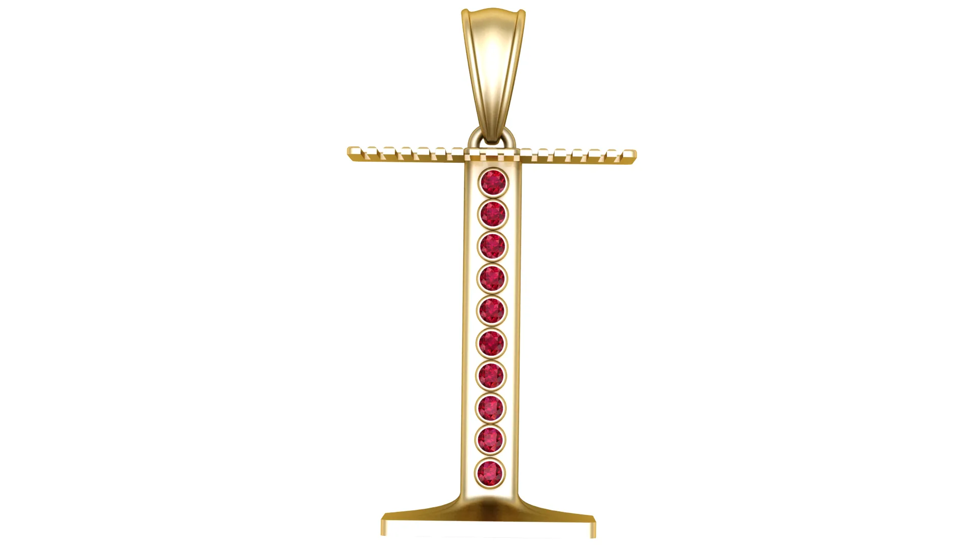 Ten-Ruby Gold Sword Pendant 3D Print Model .c4d .max .obj .3ds .fbx .stl .blend