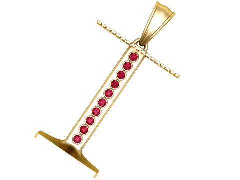 Ten-Ruby Gold Sword Pendant 3D Print Model