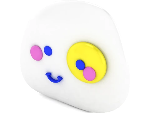Cute Fried Egg Character Figurine Set 3Dプリントモデル
