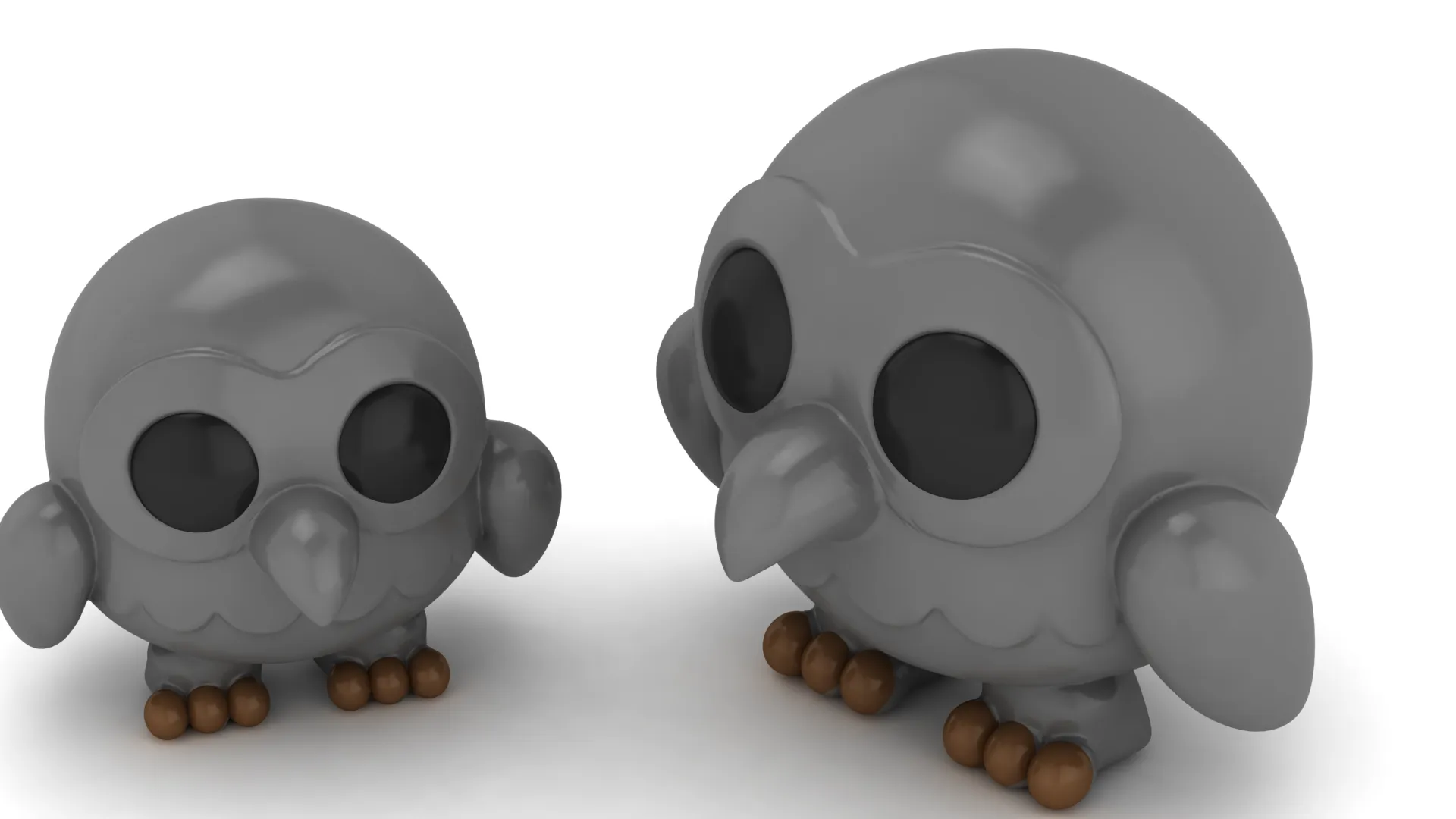 Cute Grey Owl Figurine Set 3D Print Model .c4d .max .obj .3ds .fbx .stl .blend 