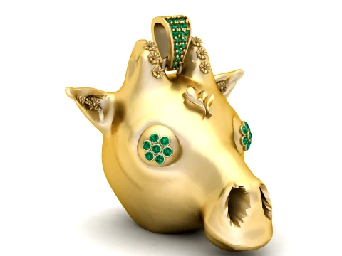 Golden Fantasy Creature Emerald Eye Pendant Modello 3D
