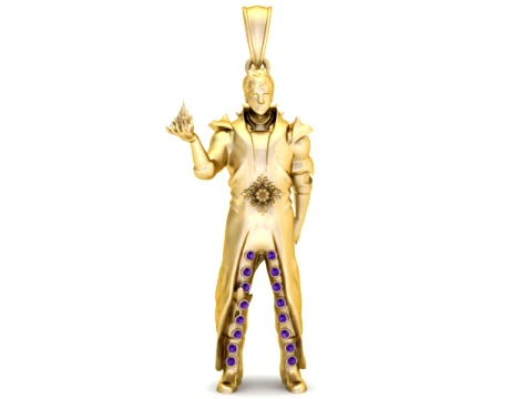 Golden Fantasy Sorcerer Purple Gemstone Pendant Modello 3D
